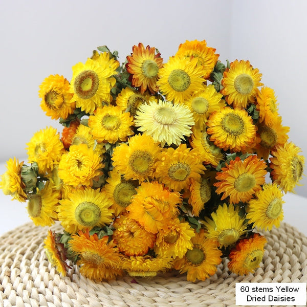 Natural Decorations, A Bunch of Dried Daisy Flowers, Flower Arrangements, Natural Dried Yellow Daisy Flowers, Handmade Artificial Flowers for Home Decor-ArtWorkCrafts.com