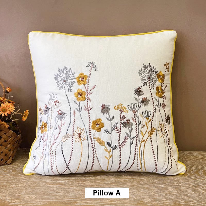 Simple Decorative Throw Pillows for Couch, Spring Flower Decorative Throw Pillows, Embroider Flower Cotton Pillow Covers, Farmhouse Sofa Decorative Pillows-ArtWorkCrafts.com