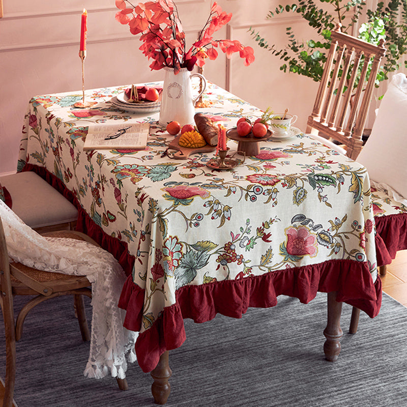 Large Modern Rectangle Tablecloth for Dining Room Table, Blue Flower Pattern Farmhouse Table Cloth, Square Tablecloth for Round Table-ArtWorkCrafts.com