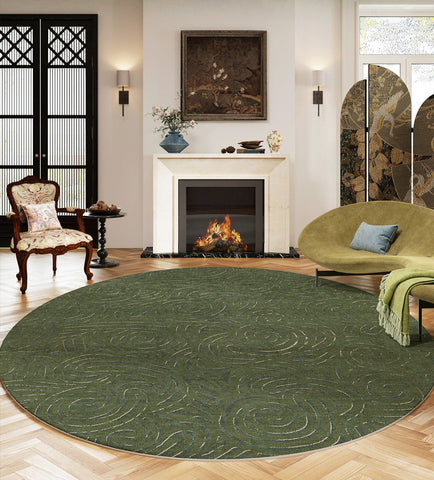 Bedroom Abstract Modern Area Rugs, Green Contemporary Modern Rugs, Geometric Round Rugs for Dining Room, Mid Century Round Modern Rugs under Chairs-ArtWorkCrafts.com