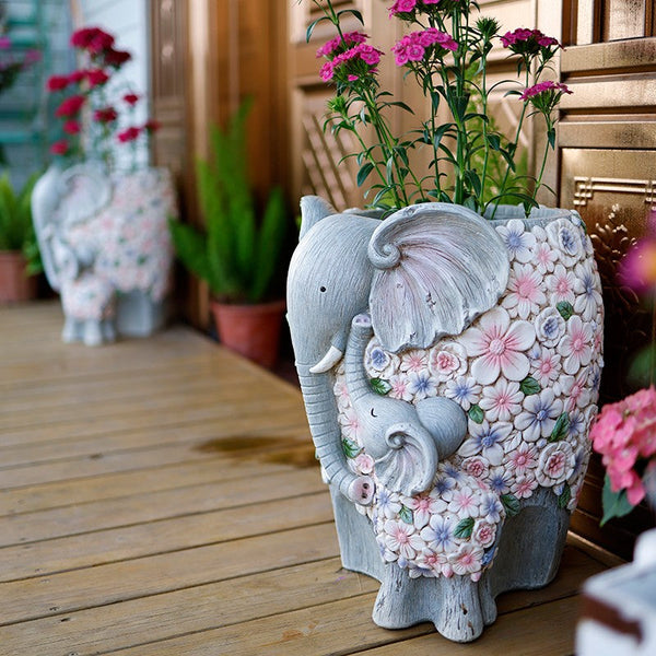 Modern Garden Flower Pot, Unique Animal Statue for Garden Ornaments, Beautiful Elephant Flowerpot, Resin Statue for Garden, Villa Outdoor Decor Gardening Ideas-ArtWorkCrafts.com
