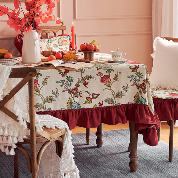 Large Modern Rectangle Tablecloth for Dining Room Table, Blue Flower Pattern Farmhouse Table Cloth, Square Tablecloth for Round Table-ArtWorkCrafts.com