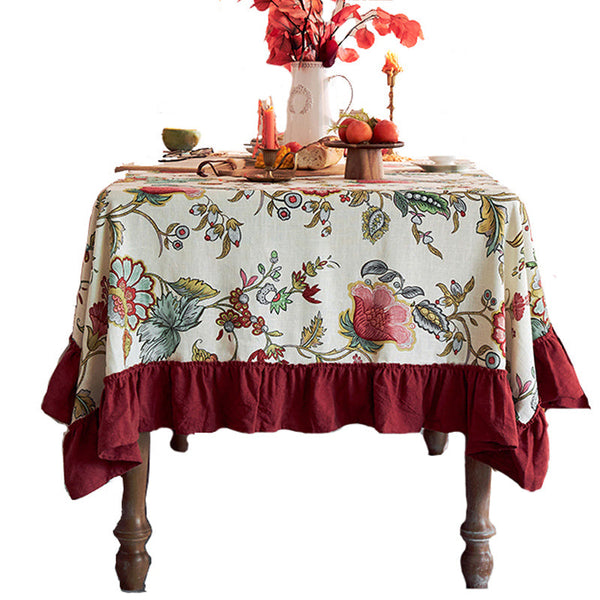 Large Modern Rectangle Tablecloth for Dining Room Table, Blue Flower Pattern Farmhouse Table Cloth, Square Tablecloth for Round Table-ArtWorkCrafts.com