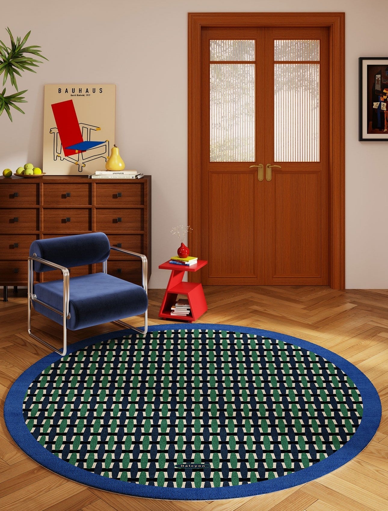 Abstract Contemporary Round Rugs under Chairs, Mid Century Circular Rugs for Bedroom, Modern Rugs for Dining Room, Geometric Modern Rugs for Living Room-ArtWorkCrafts.com