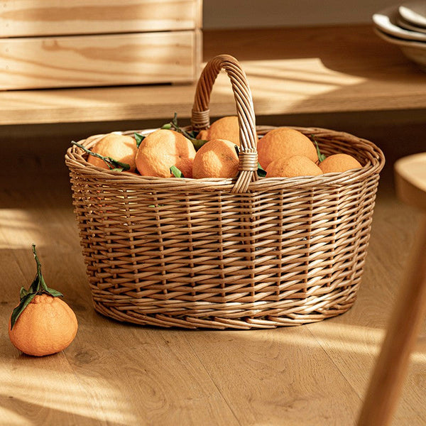 Small Picnic Storage Basket with Handle, Hand-woven Wicker Storage Basket, Willow Weaving Baskets for Vegetable, Natural Fruit Basket, Kitchen Storage Baskets-ArtWorkCrafts.com
