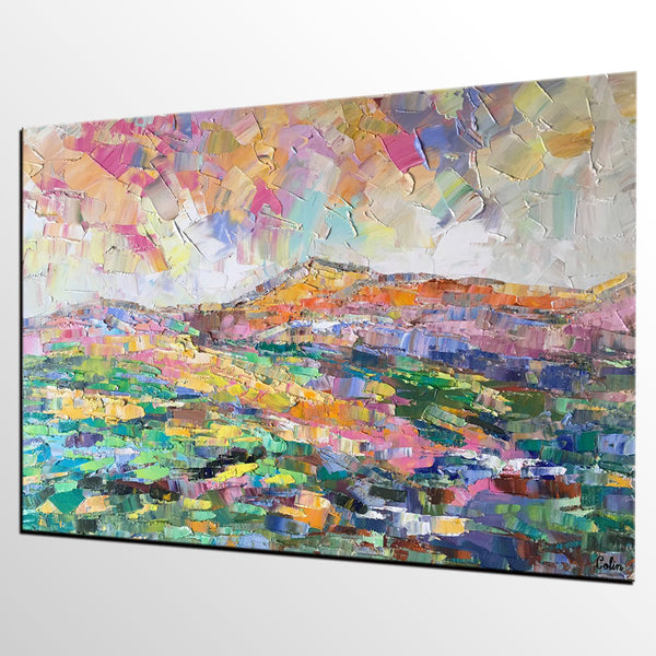 Abstract Mountain Landscape Painting, Custom Landscape Painting on Canvas, Large Painting for Living Room, Heavy Texture Painting