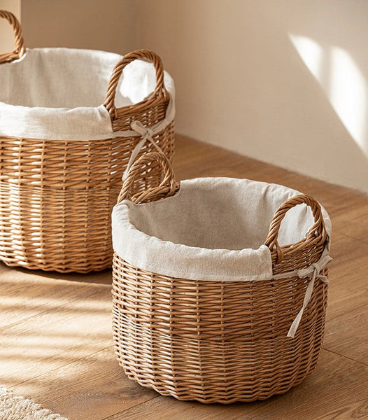 Large Round Storage Basket for Clothes, Natural Hand-woven Wicker Storage Basket for Clothes, Willow Weaving Baskets for Clothes, Extra Large Kitchen Storage Baskets-ArtWorkCrafts.com