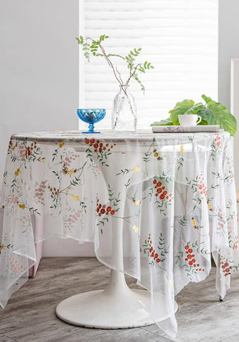 Spring Flower Rectangular Tablecloth for Oval Table, Extra Large Lace Tablecloths, Lace Embroidered Table Covers, Rectangular Table Covers for Coffee Table-ArtWorkCrafts.com