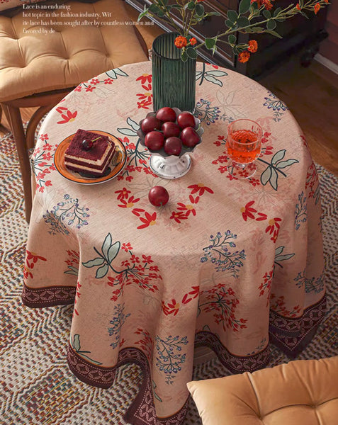 Linen Tablecloth for Round Table, Rustic Flower Pattern Farmhouse Table Cloth for Dining Room Table, Modern Rectangle Tablecloth Ideas for Coffee Table-ArtWorkCrafts.com