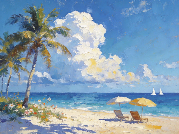 Beachside Bliss, Seashore Beach Painting, Small Oil Paintings, Original Landscape Paintings, Buy Painting Online, Hand Painted Canvas Art, Heavy Texture Artwork-ArtWorkCrafts.com