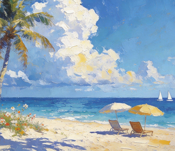 Beachside Bliss, Seashore Beach Painting, Small Oil Paintings, Original Landscape Paintings, Buy Painting Online, Hand Painted Canvas Art, Heavy Texture Artwork-ArtWorkCrafts.com