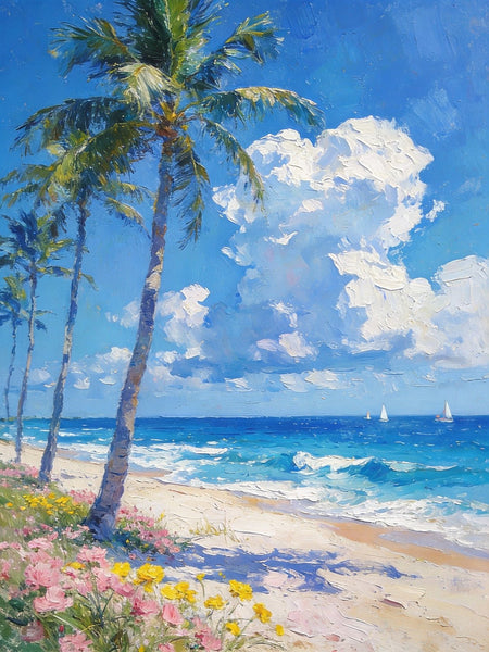 Sandy Shores and Palm Trees, Beach Palm Tree Paintings, Original Artwork, Seashore Painting, Small Oil Paintings, Hand Painted Canvas Wall Art, Heavy Texture Artwork, Small Canvas Paintings-ArtWorkCrafts.com