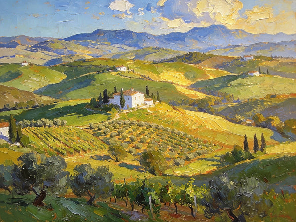 Landscape Wall Art Paintings, Tuscan Hills in Harmony, Hand Painted Canvas Art, Original Oil Paintings, On Canvas Small Paintings, Small Landscape Paintings-ArtWorkCrafts.com