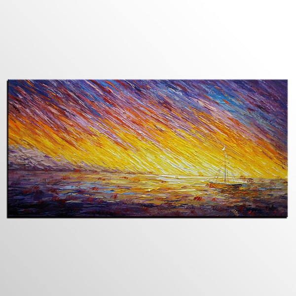 Custom Extra Large Painting, Sail Boat Landscape Painting, Abstract Landscape Paintings