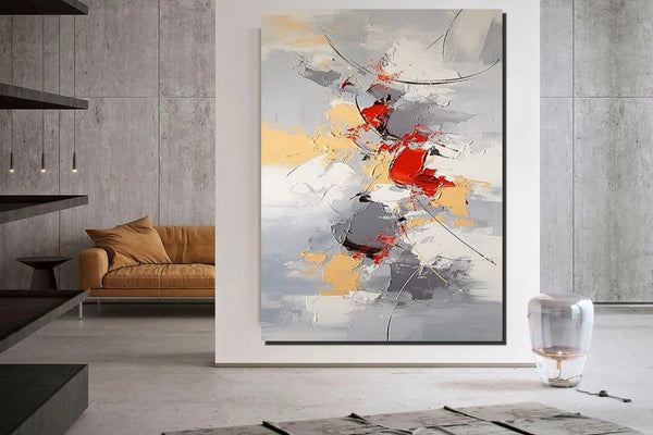 Large Canvas Painting for Office, Simple Modern Acrylic Paintings, Dining Room Canvas Painting, Contemporary Modern Artwork-ArtWorkCrafts.com
