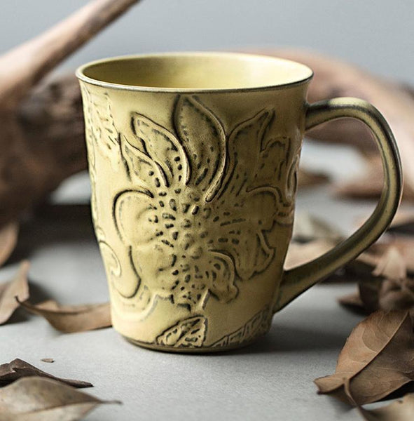 Green Ceramic Coffee Mug, Birthday Gifts, Stoneware Coffee Mugs, Handmade Pottery Coffee Mug, Large Capacity Coffee Cups-ArtWorkCrafts.com