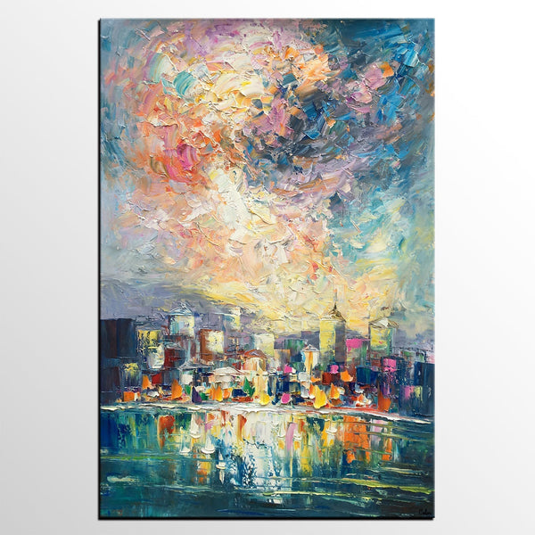 Abstract Landscape Painting, Heavy Texture Wall Art Paintings, Custom Original Paintings on Canvas, Cityscape Painting