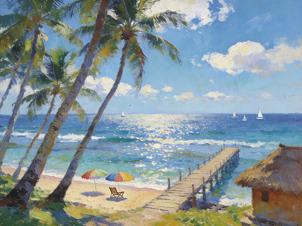 Tropical Beach Dream, Seashore Beach Paintings, Small Wall Art Paintings, Hand Painted Canvas Art, Small Oil Paintings, Landscape Canvas Paintings, Original Canvas Paintings-ArtWorkCrafts.com