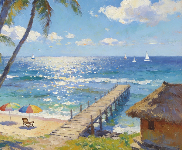Tropical Beach Dream, Seashore Beach Paintings, Small Wall Art Paintings, Hand Painted Canvas Art, Small Oil Paintings, Landscape Canvas Paintings, Original Canvas Paintings-ArtWorkCrafts.com