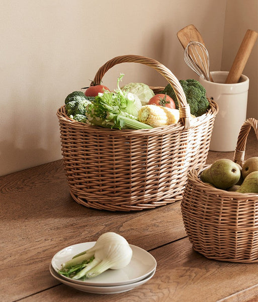 Large Picnic Food Basket with Handle, Natural Hand-woven Wicker Storage Basket, Willow Weaving Baskets for Vegetable, Natural Fruit Basket, Kitchen Storage Baskets-ArtWorkCrafts.com