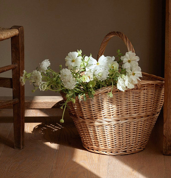 Willow Weaving Baskets with Handle, Large Picnic Food Basket with Handle, Natural Hand-woven Wicker Storage Basket, Natural Fruit Baskets, Kitchen Storage Baskets-ArtWorkCrafts.com