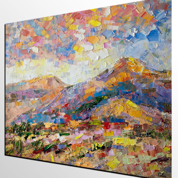 Oil Painting on Canvas, Mountain Landscape Painting, Custom Original Painting for Sale, Landscape Canvas Painting for Bedroom-ArtWorkCrafts.com
