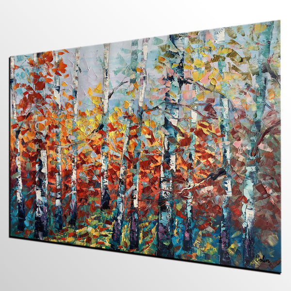Landscape Painting, Birch Tree Painting, Custom Extra Large Canvas Art, Heavy Texture Original Artwork, Canvas Oil Painting