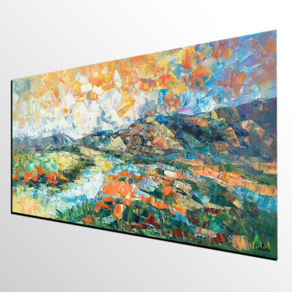 Custom Extra Large Art, Canvas Artwork, Original Artwork, Mountain and River Landscape Painting
