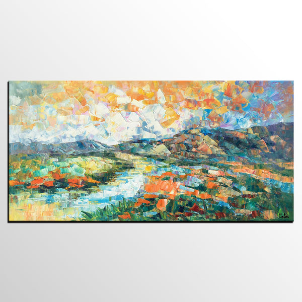 Custom Extra Large Art, Canvas Artwork, Original Artwork, Mountain and River Landscape Painting