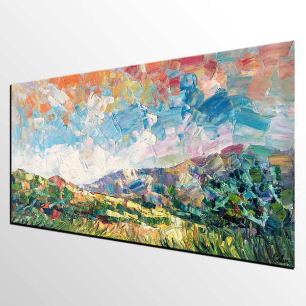 Spring Mountain Landscape Painting, Custom Extra Large Painting, Canvas Artwork, Original Artwork