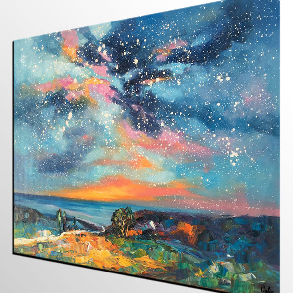 Original Painting, Starry Night Sky Painting, Original Artwork, Custom Large Canvas Painting, Art on Canvas-ArtWorkCrafts.com
