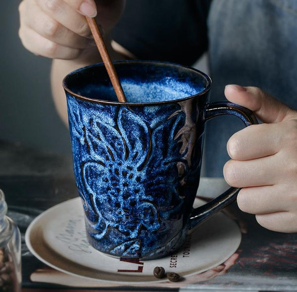 Brown Ceramic Coffee Mug, Large Capacity Coffee Cups, Anniversary Gifts, Stoneware Coffee Mugs, Handmade Pottery Coffee Mug-ArtWorkCrafts.com