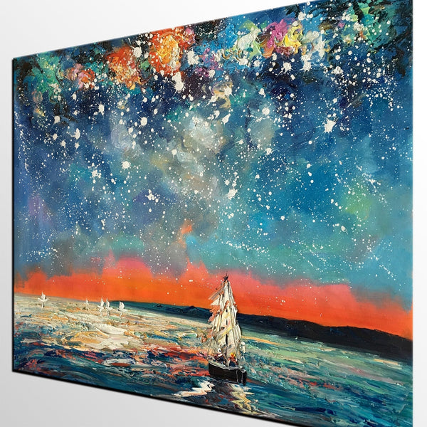 Landscape Painting, Starry Night Sky, Abstract Painting, Canvas Art, Custom Extra Large Canvas Painting
