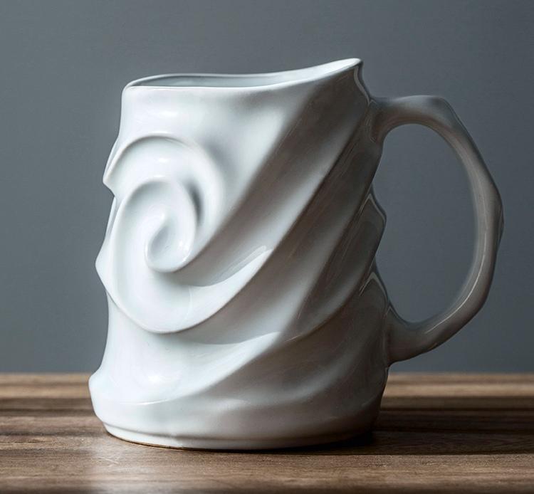 Stoneware Coffee Mugs, White Ceramic Coffee Mug, Large Capacity Coffee Cups, Birthday Gifts, Handmade Pottery Coffee Mug-ArtWorkCrafts.com