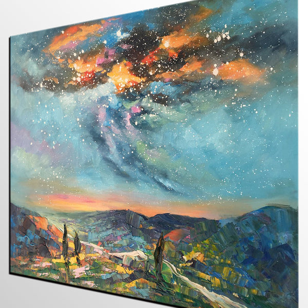 Oil Painting, Starry Night Sky Painting, Custom Abstract Canvas Artwork, Canvas Painting for Kitchen-ArtWorkCrafts.com