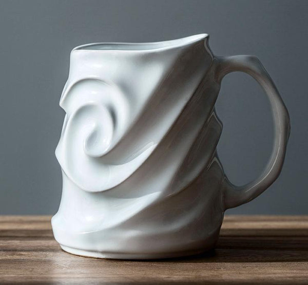 Stoneware Coffee Mugs, White Ceramic Coffee Mug, Large Capacity Coffee Cups, Birthday Gifts, Handmade Pottery Coffee Mug-ArtWorkCrafts.com