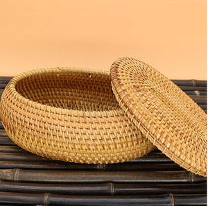 Storage Basket for Kitchen, Small Rattan Storage Basket, Round Storage Basket with Lid, Pantry Storage Ideas-ArtWorkCrafts.com