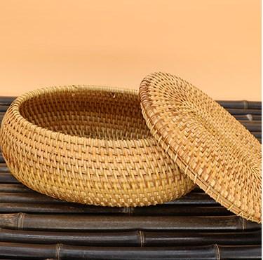 Storage Basket for Kitchen, Small Rattan Storage Basket, Round Storage Basket with Lid, Pantry Storage Ideas-ArtWorkCrafts.com