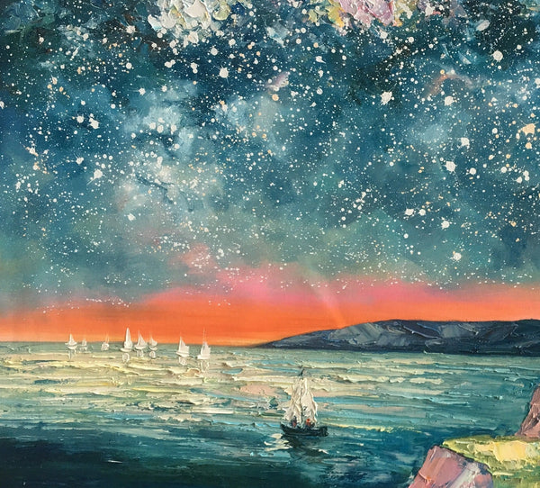 Heavy Texture Painting, Landscape Oil Painting, Starry Night Sky Painting, Custom Large Canvas Painting