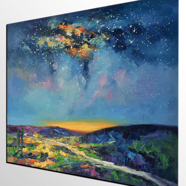 Bedroom Art, Abstract Painting, Starry Night Sky, Landscape Painting, Custom Large Art-ArtWorkCrafts.com