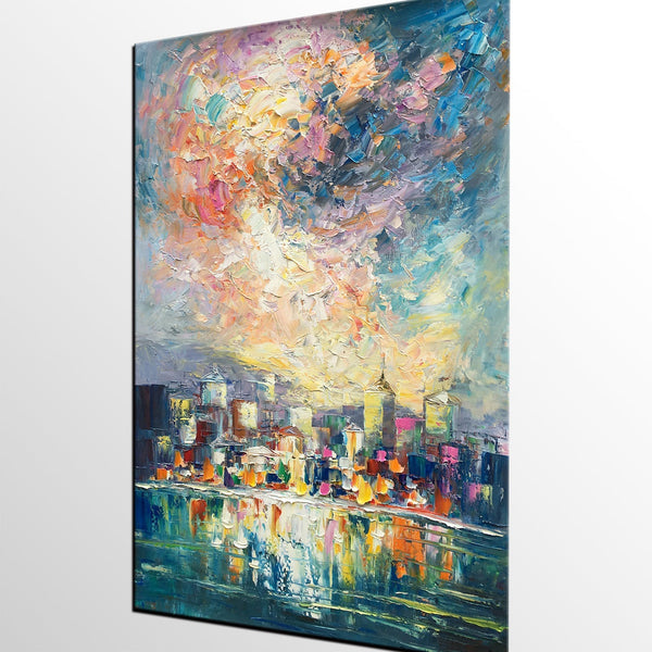 Abstract Landscape Painting, Heavy Texture Wall Art Paintings, Custom Original Paintings on Canvas, Cityscape Painting