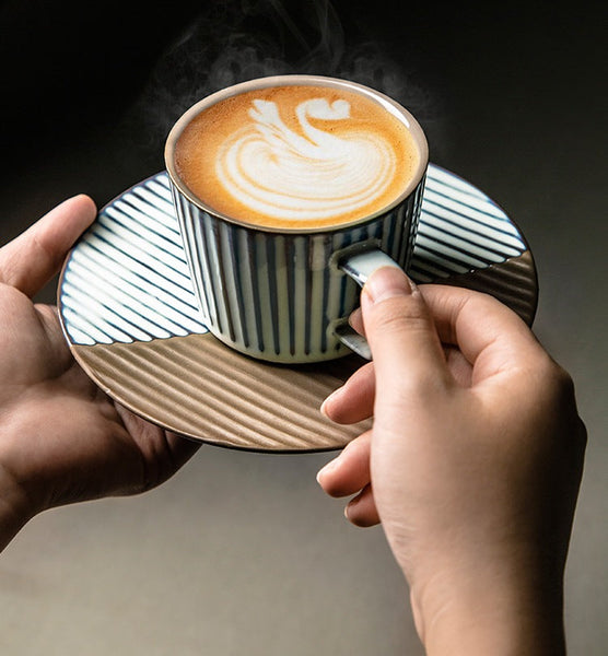 Ceramic Coffee Cups, Coffee Cup and Saucer Set, Pottery Coffee Cups, Cappuccino Coffee Mug, Coffee Cup for Sale, Tea Cup, White / Green / Blue / Yellow-ArtWorkCrafts.com
