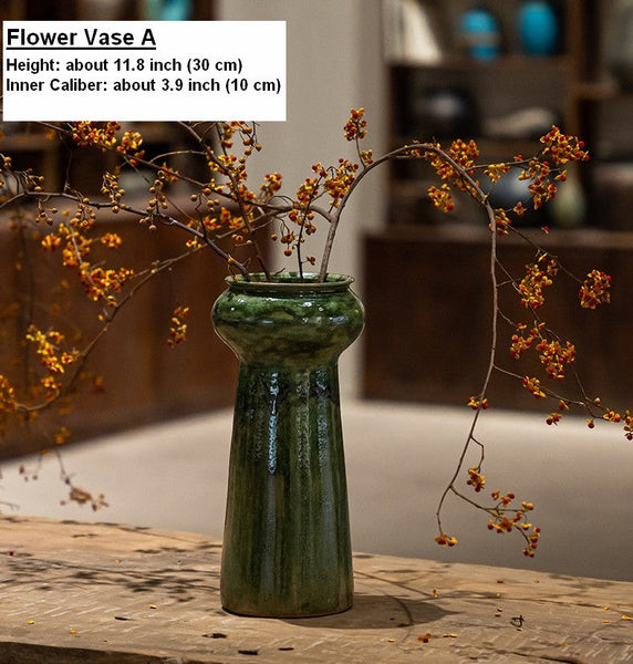 Porcelain Flower Vases, Ceramic Bouquet Vases, Green Flower Vases on Table, Dining Table Centerpiece, Handmade Water Holding Flower Vase-ArtWorkCrafts.com