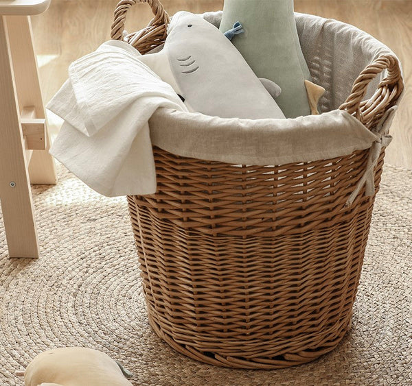 Large Food Storage Basket with Handle, Natural Hand-woven Wicker Storage Basket for Clothes, Willow Weaving Baskets for Clothes, Extra Large Kitchen Storage Baskets-ArtWorkCrafts.com