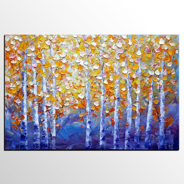 Autumn Landscape Paintings, Tree Painting, Modern Landscape Painting, Custom Art, Canvas Painting for Living Room