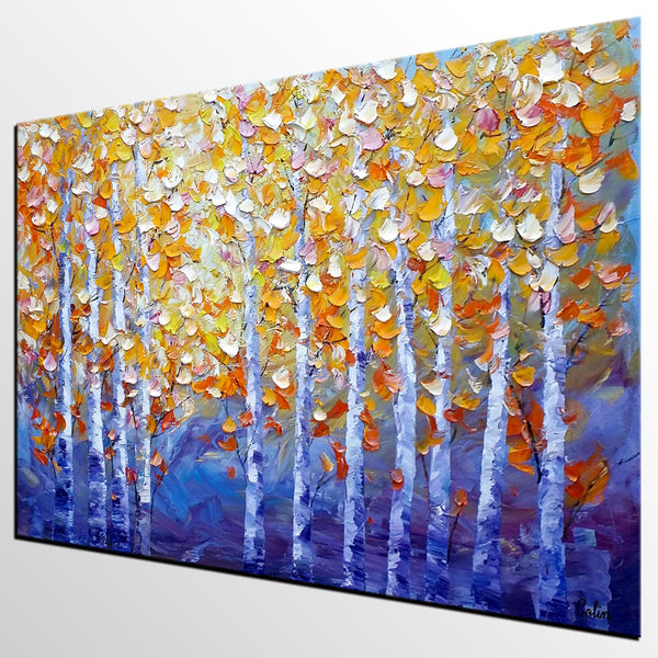 Autumn Landscape Paintings, Tree Painting, Modern Landscape Painting, Custom Art, Canvas Painting for Living Room