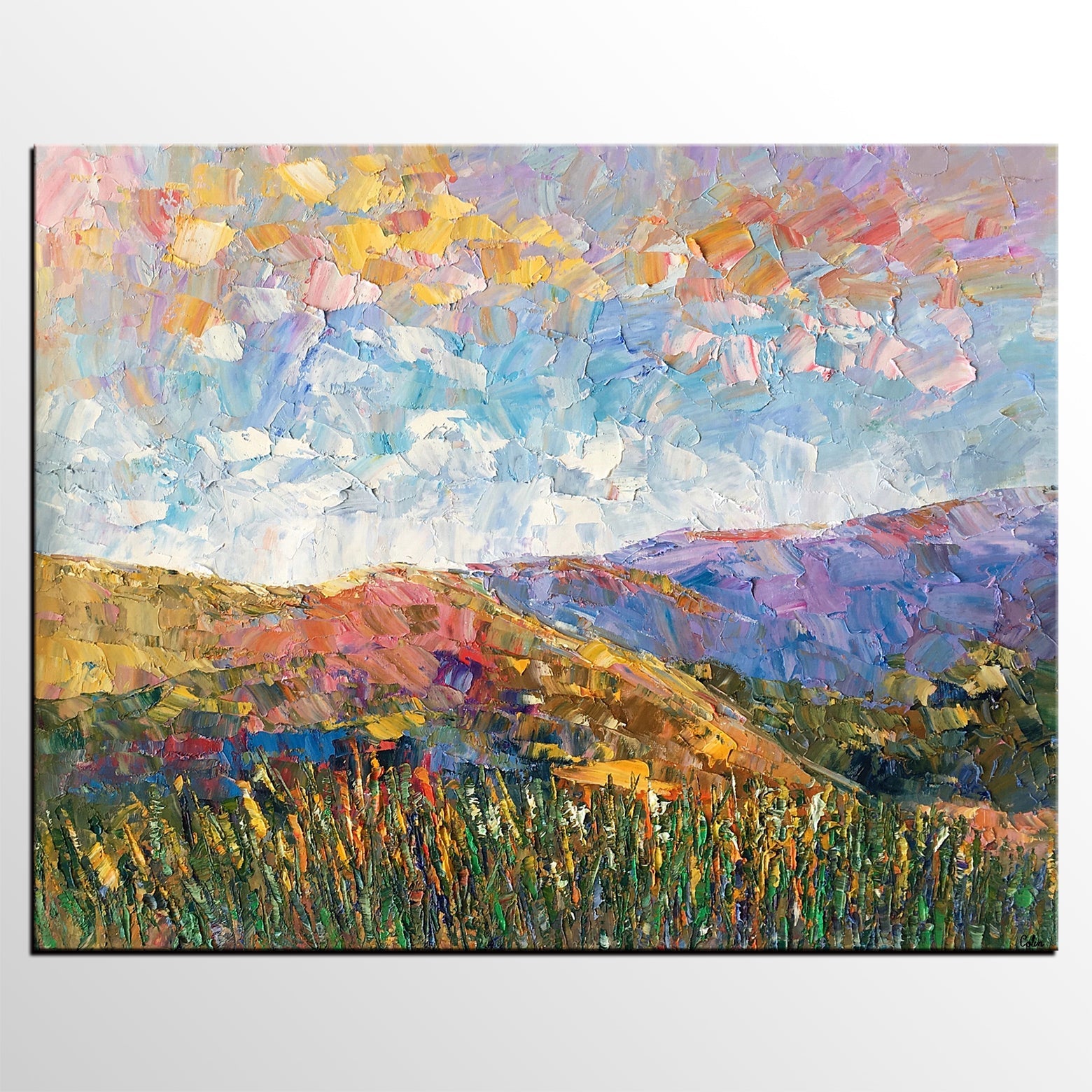 Custom Large Wall Art, Mountain Landscape Canvas Art, Abstract Landscape Painting, Rustic Wall Art, Original Artwork-ArtWorkCrafts.com