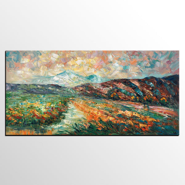 Custom Extra Large Art, Mountain and River Landscape Painting, Canvas Artwork, Original Artwork