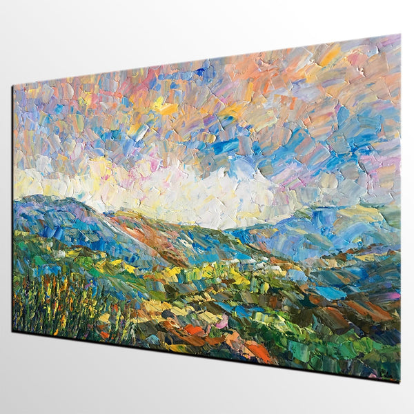 Landscape Oil Painting, Autumn Mountain Landscape Painting, Custom Abstract Painting, Heavy Texture Painting