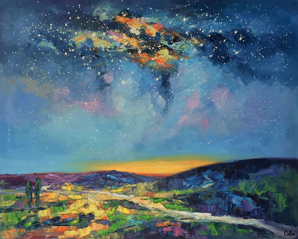 Bedroom Art, Abstract Painting, Starry Night Sky, Landscape Painting, Custom Large Art-ArtWorkCrafts.com